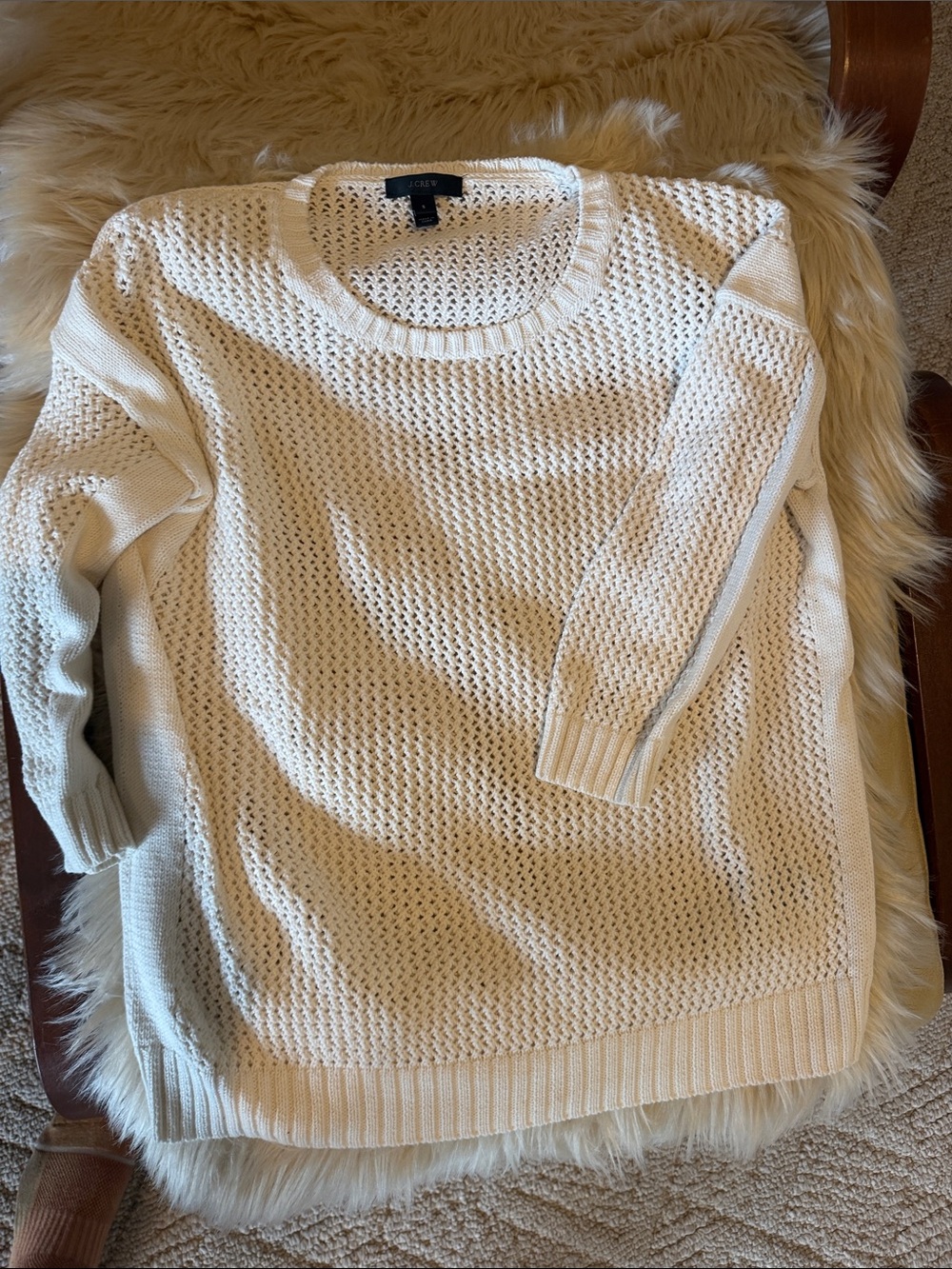 J. Crew Open-Knit Crewneck Sweater in Cream